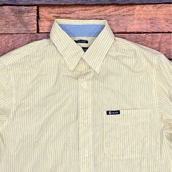 Mens Chaps Easy Care Yellow Striped Button Down Long Sleeve Shirt - Picture 2 of 5